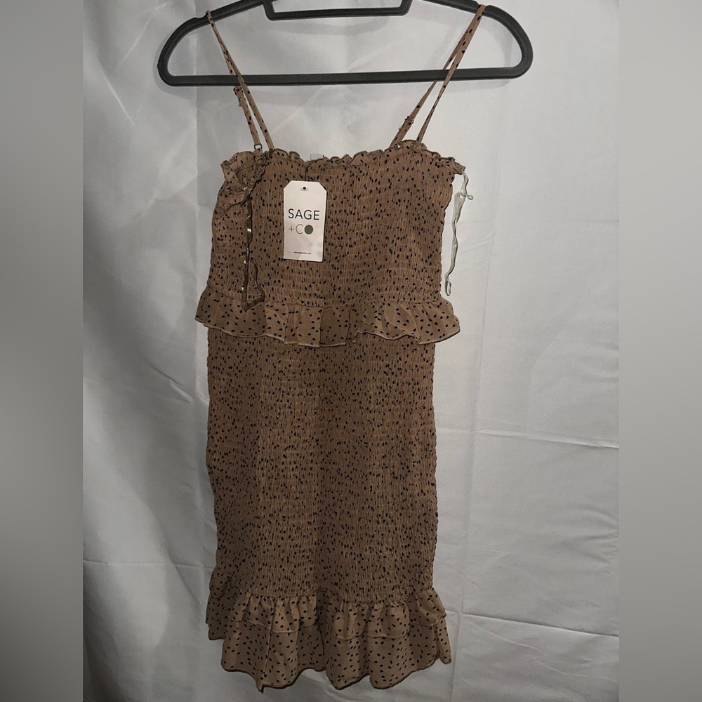 SAGE + CO Brown Smocked Ruffle Mini Dress